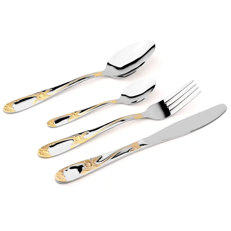 KMYC столовая посуда 16 комплект столовых приборов позолоченный зеркальный