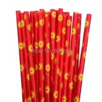 100pcs mixed colors yellow daisy printed red paper straws cheap cute floral party supplies paper drinking straws bulk