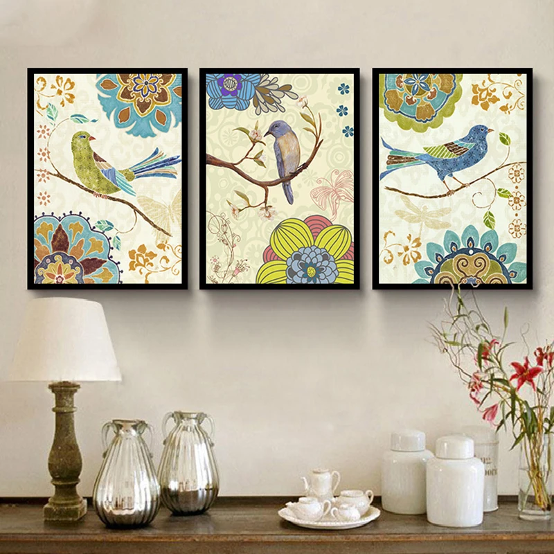 HAOCHU American Country Decorative Paintings Living Room Sofas Modern Hanging Drawings Bedside Walls Painted Flowers and Birds | Дом и сад