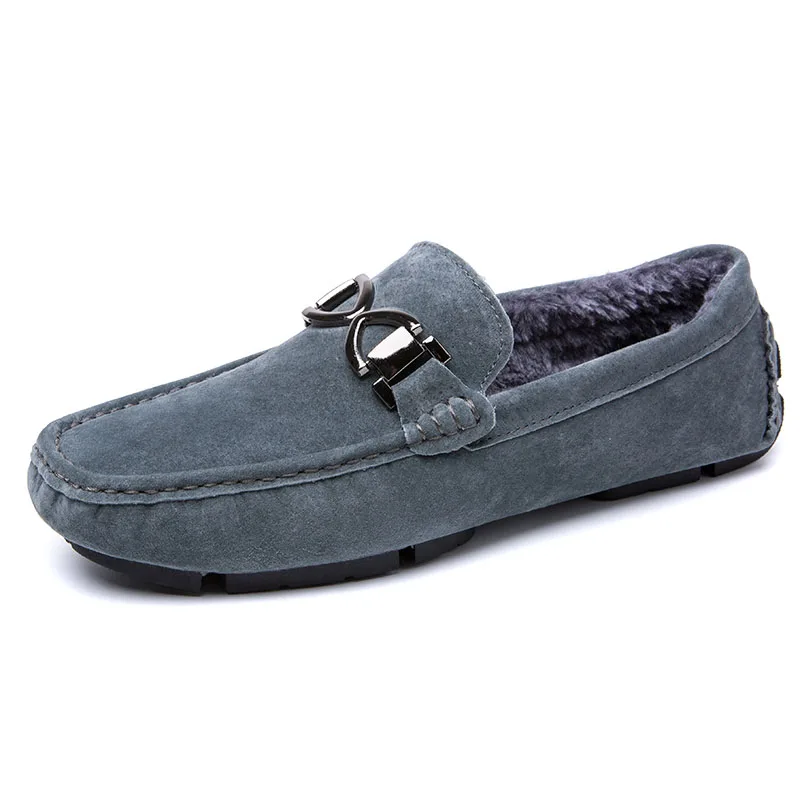 Wandai-9903-1-Grey Мужская обувь; мужские замшевые лоферы; кожаная повседневная обувь; коллекция года; Плюшевые мужские мокасины; зимние теплые слипоны на плоской подошве; обувь для вождения автомобиля; Цвет Черный - Цвет: Wandai-9903-1-Grey