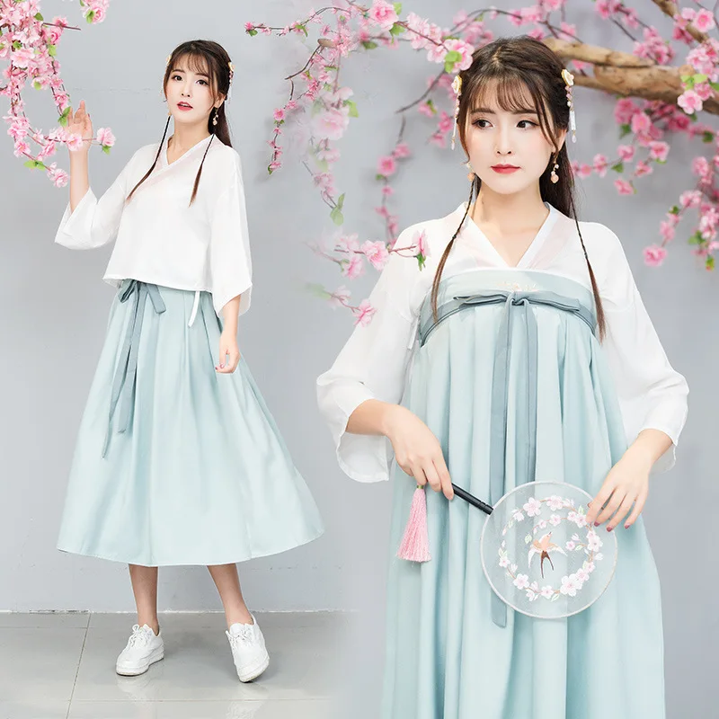 Китайское платье hanfu Восточный Костюм ханьфу летнее короткое Ципао сказочное