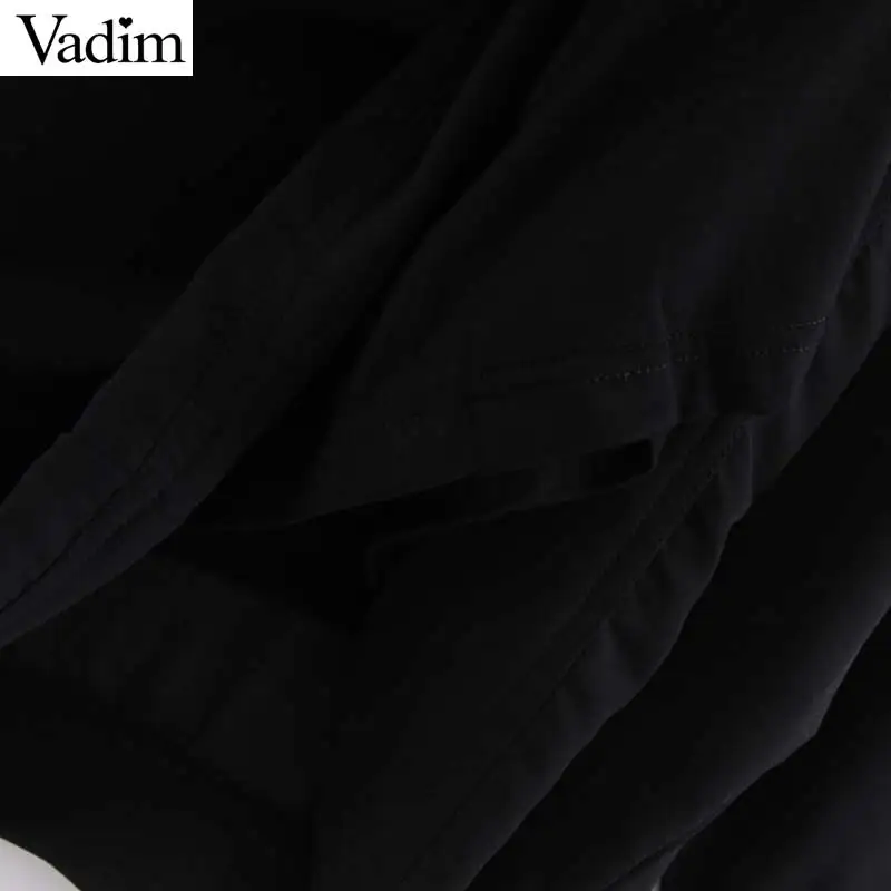 Vadim Женская негабаритная черная блузка с v-образным вырезом и длинным рукавом