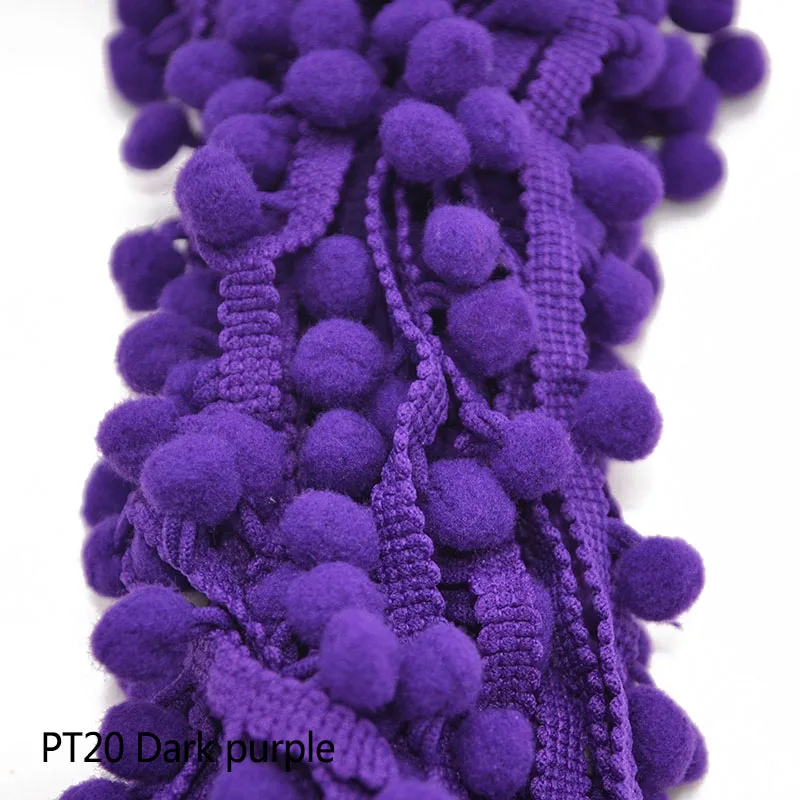 dark purple 5 ярдов мятно-зеленый помпон отделка шар 10 мм помпон бахрома ленточный пошив кружева ручной работы ремесло аксессуары для дома Свадебные украшения - Цвет: dark purple