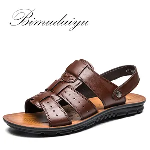 BIMUDUIYUНовинка; мужская пляжная обувь из натуральной кожи; летние сандалии; эластичные сандалии; Sandalias; мужская пляжная обувь