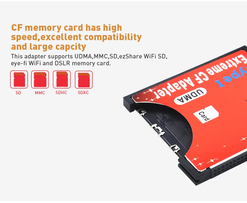 TISHRIC WiFi SD To CF Card SDHC SDXC MMC Adapter To Standard Compact Flash Type I Card Converter UDMA Card Reader For Camera