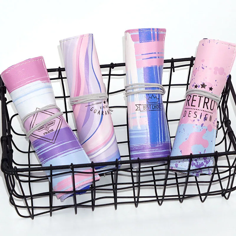 Пенал 1 PC с абстрактным художественным принтом Roll Up карандаш сумка PU кожаное перо