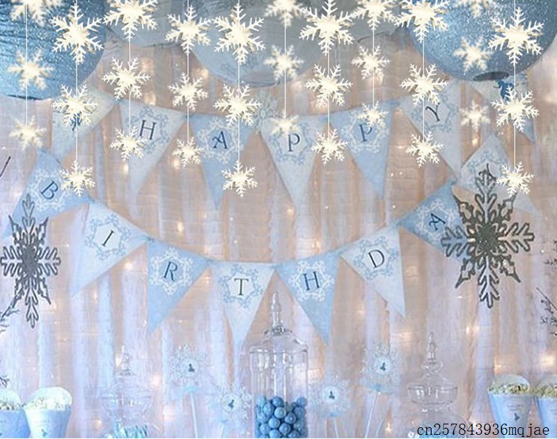 100 шт. Бумажная гирлянда в форме белых снежинок 3 м|Украшения своими руками для