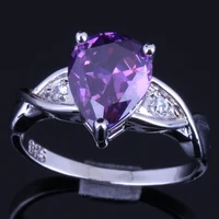 cute pear purple cubic zirconia white cz silver plated ring v0107