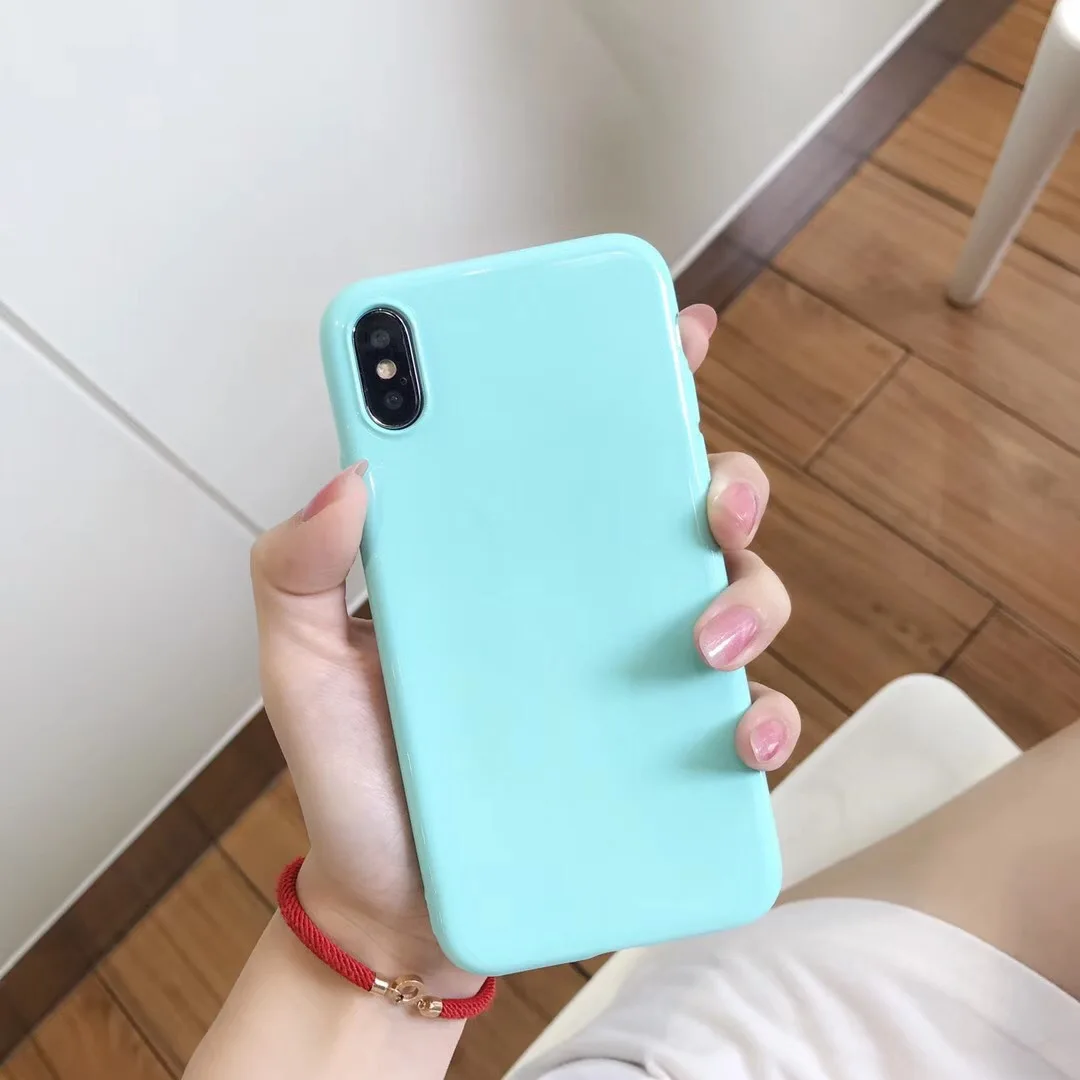 Simple pure color flicker candy For iPhone X Cartoon Cases 7 8 6 6S Plus Soft TPU Protection Back Cover With Lanyard |