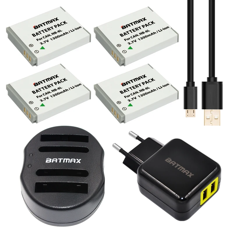 Аккумуляторная батарея Batmax NB-6L NB 6L 4 шт. + двойное зарядное устройство USB для CANON