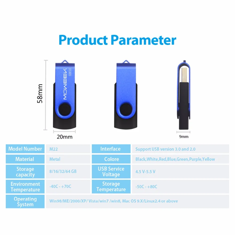 Moweek высокая скорость 3 0 usb флеш накопитель вращающийся металлический реальная