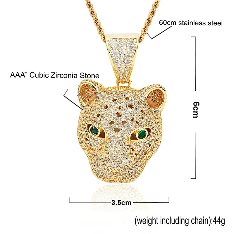 Iced Out Bling подвеска в форме головы леопарда цепочки и ожерелья 2 цвета Micro Pave Циркон мужские модные хип хоп ювелирные изделия