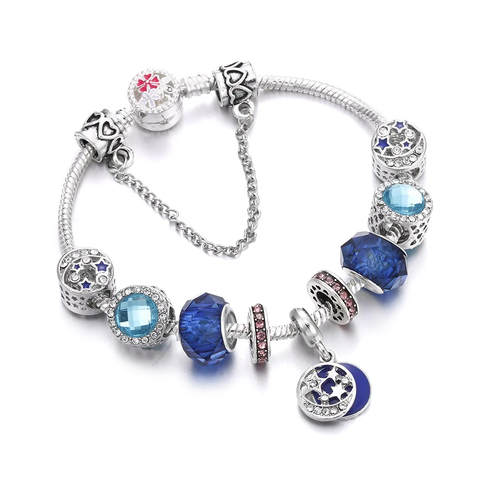 03 Queen Jewelry Femme DIY бусины браслеты и браслеты браслет с подвесками Серебряный кулон браслеты для женщин Подарки для свадьбы Винтаж - Окраска металла: 03