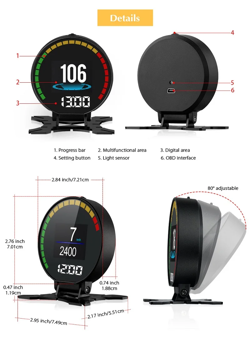Новый P15 головой вверх Дисплей 2 84 дюймов HUD Smart Цифровой walkie talkie автомобильное OBD