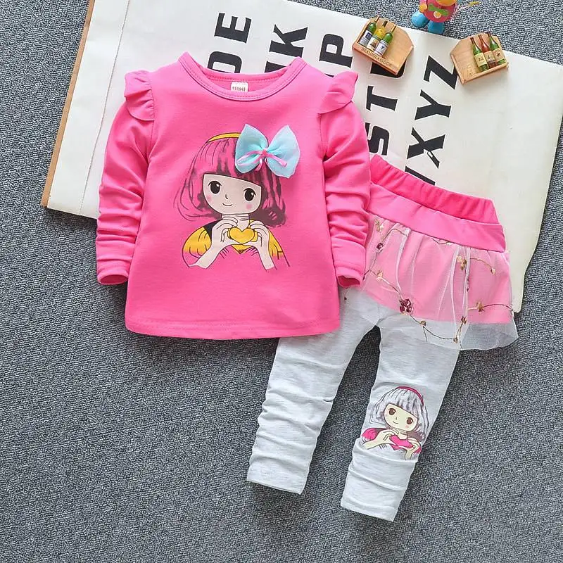 Baby Girl Clothes 2018 Cartoon Long Sleeved T-shirt Tops + Pants 2PCS Outfit Children Infant Clothing Kids Bebes Jogging Suits | Детская