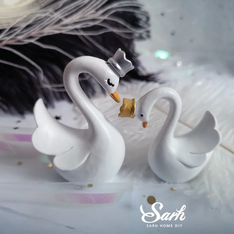 1 pair swan Корона Белый лебедь торт Топпер десерт украшение для вечеринка для мальчика день рождение прекрасные подарки - Цвет: 1 pair swan