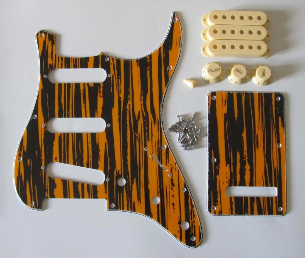 

ST Pickguard Kit Black/Yellow Wicker w/ Cream Pickup Covers,Knobs,Switch Tip