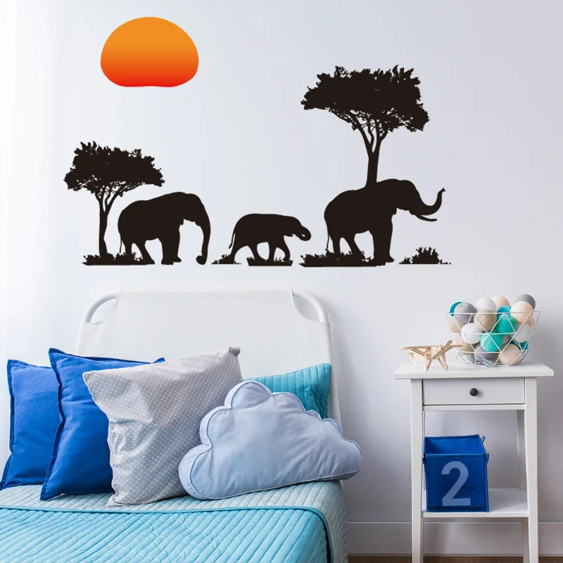 В африканском стиле джунгли черный наклейки на стену в виде слона Винил DIY стены