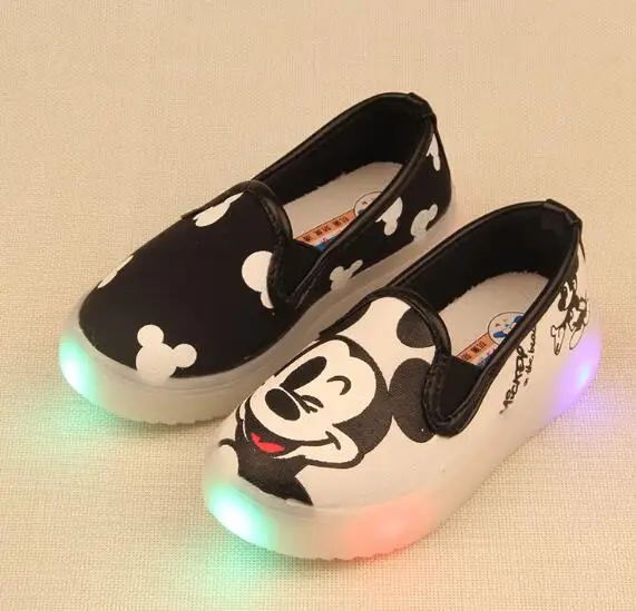 Детское Mickey Kitty обувь с светодиодный свет; детские носки; носки - Цвет: Черный