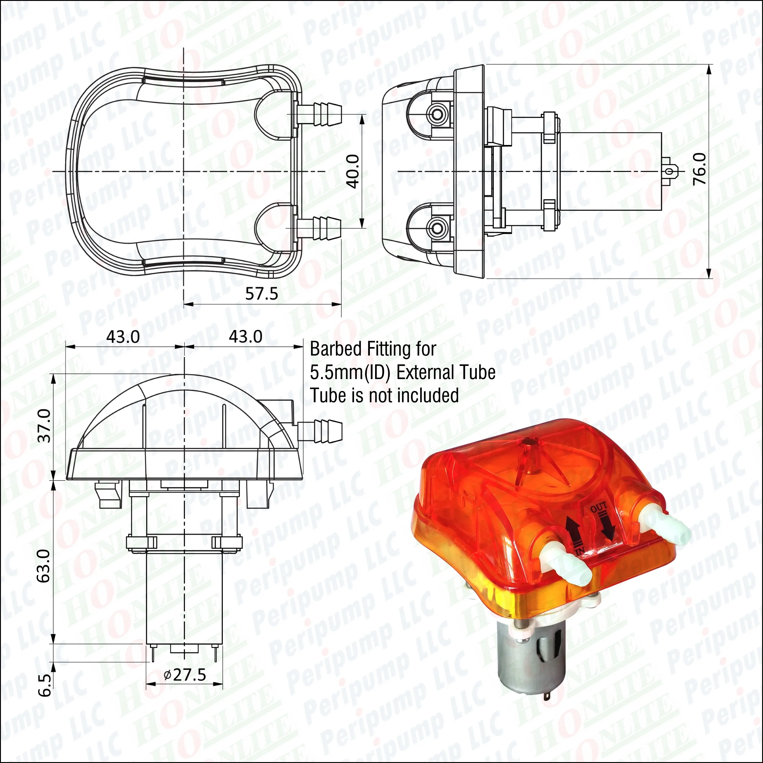 Перистальтический насос с сменной головкой насоса и сантопреновой трубкой 1000