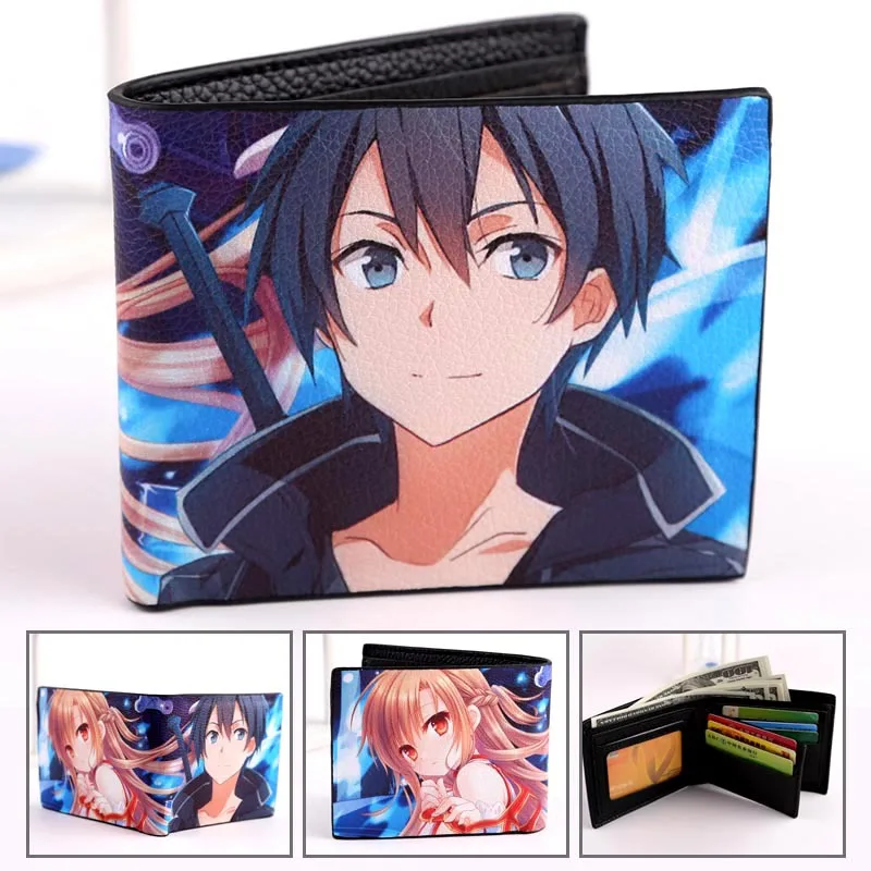 Аниме кожаный бумажник цельнокроеное черное Butler Sword Art Online Pokemon Rem кошелек с изображением Аниме Короткие Складные держатели Слои сумка с персонажем мультфильма - Color: Sword Art Online