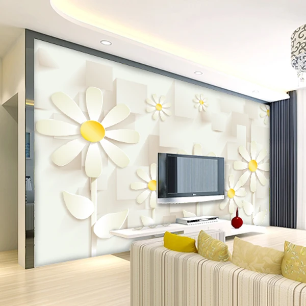 

Custom 3d mural wallpaper modern living room TV sofa background wall summer fresh Daisy 3D stereo warm bedroom mural wallpaper