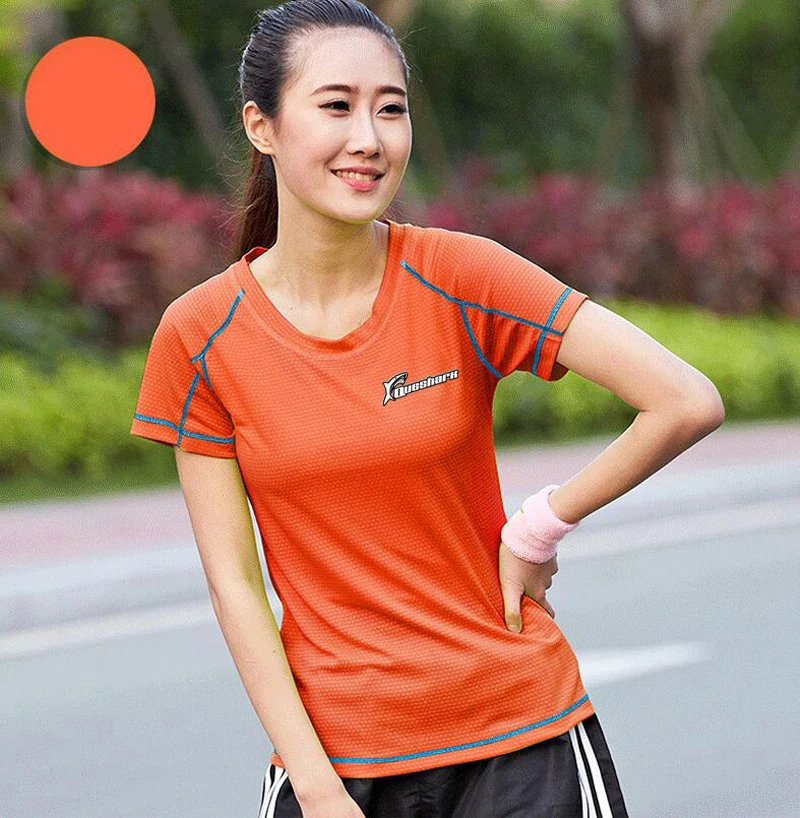 Women Orange Queshark, мужская, женская, быстросохнущая, Спортивная, для йоги, короткая рубашка, дышащий, для йоги, топ, для спортзала, для бега, фитнес-футболки, для альпинизма, пешего туризма, топы - Цвет: Women Orange