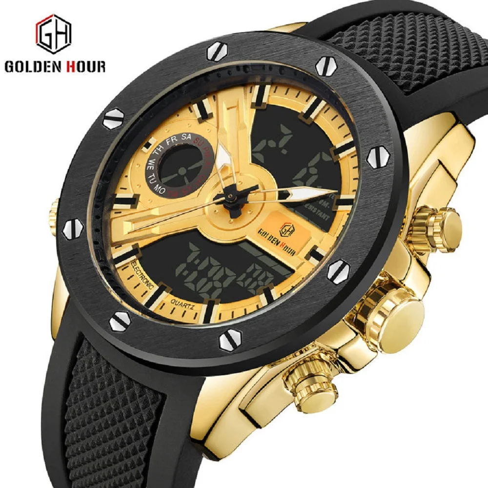 Мужские спортивные кварцевые часы с календарем и резиновым ремешком|Кварцевые