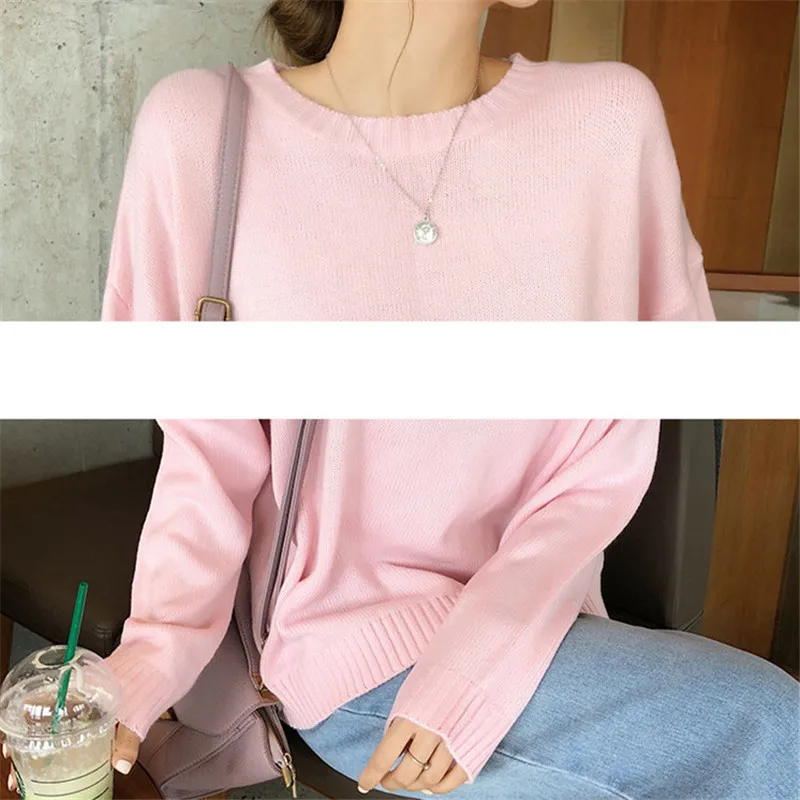 Solid Loose O-Neck 2019 New Soft Women Fall Knitted Sweater Pullover Sueter Mujer Winter Long Sleeve Fashion Casual Jumper Tops | Женская