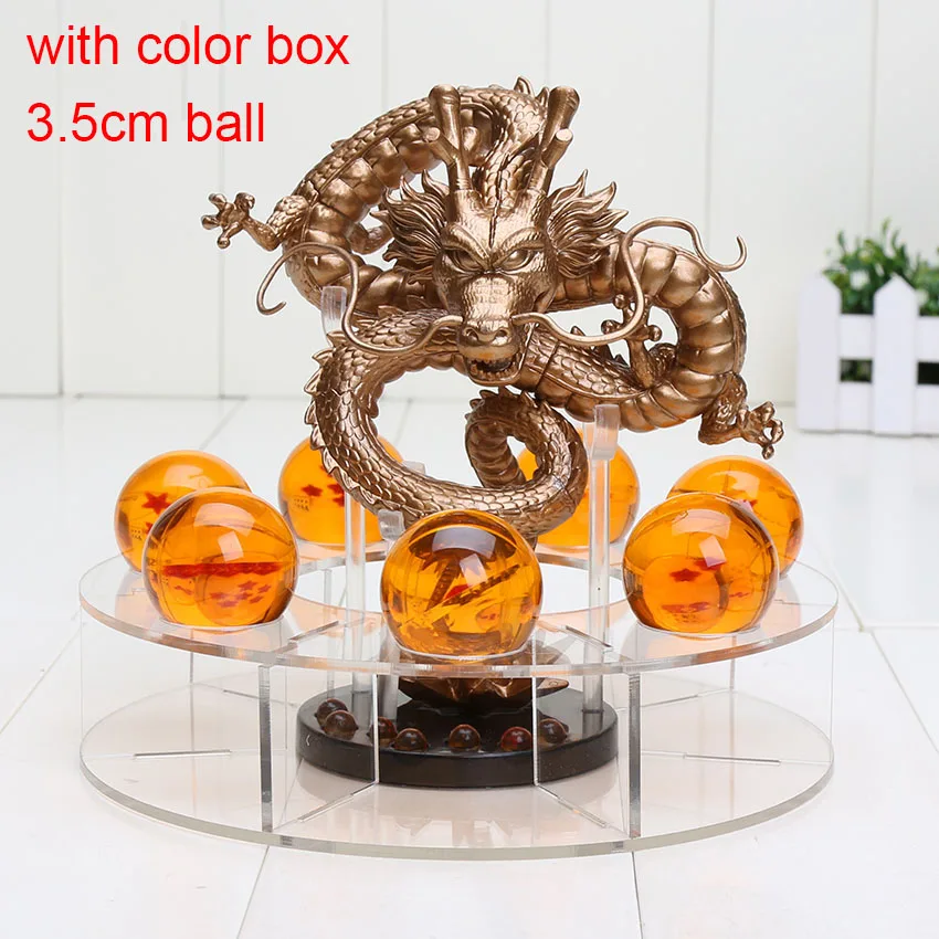 Dragon Ball Z Shenron ПВХ Фигурки игрушки Золотой Зеленый Дракон 7 шт. 3,5 см Драконий жемчуг Z хрустальные шары+ полка отличный подарок - Цвет: gold orange in box