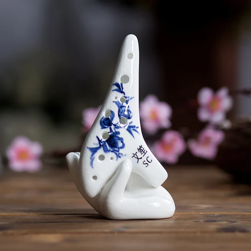 Crack + 12 hole SC adjustable ocarina painted ceramic arts and crafts Beginners high C instrument two-string fiddle | Спорт и
