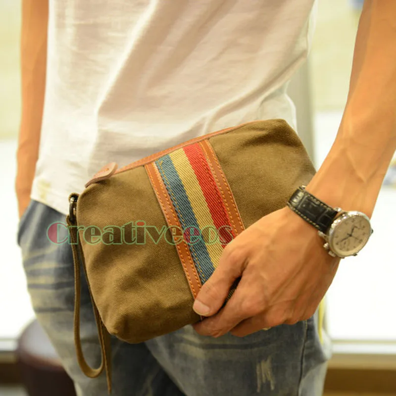 

Men Women Korean Fashion Canvas Vintage Wrist Bag Travel Cell Mobile Phone Belt Pouch Purse Pack Waist Bag Men Clutch Bag