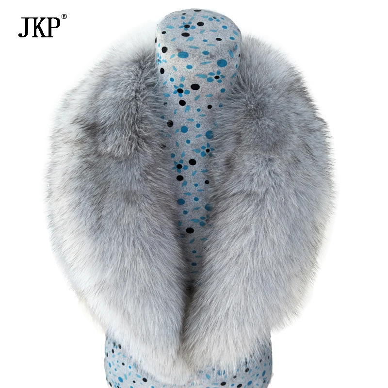 Женский меховой шарф теплый зимний из натурального синего лисьего меха |