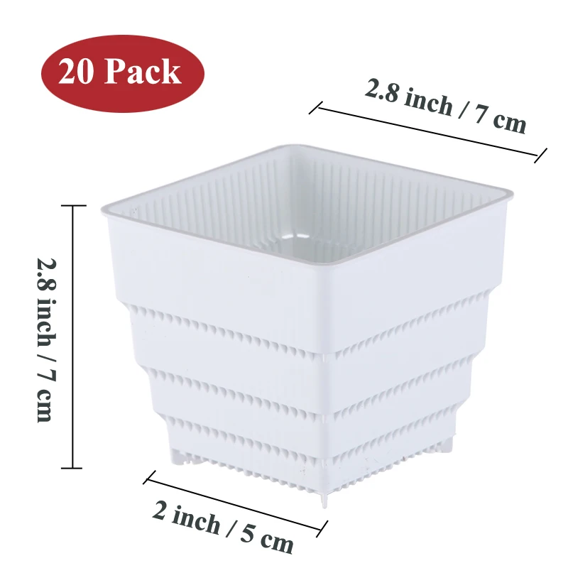 20Pcs 2.8 inch W Meshpot 2 3 4 дюйма квадратный пластиковый кашпо для суккулентов горшки с лотком набор, Детский горшок кактус горшок для садового растения горшок - Цвет: 20Pcs 2.8 inch W