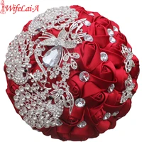 wifelai a wine red rose brooch throw wedding bouquets de mariage polyester bridal wedding bouquets pearl flowers w290 5