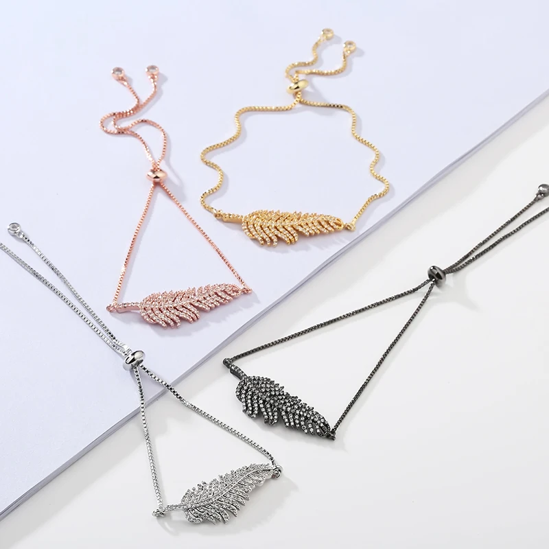 Женский браслет Bojiu регулируемый с циркониевым листом цепочкой на свадьбу BC84 |