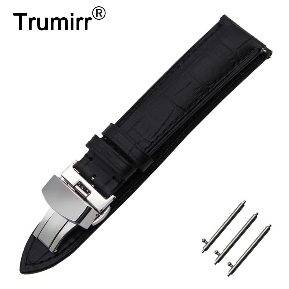

18mm 20mm 22mm First Layer Calf Genuine Leather Watch Band Quick Release Strap Universal Belt Butterfly Buckle Wrist Bracelet