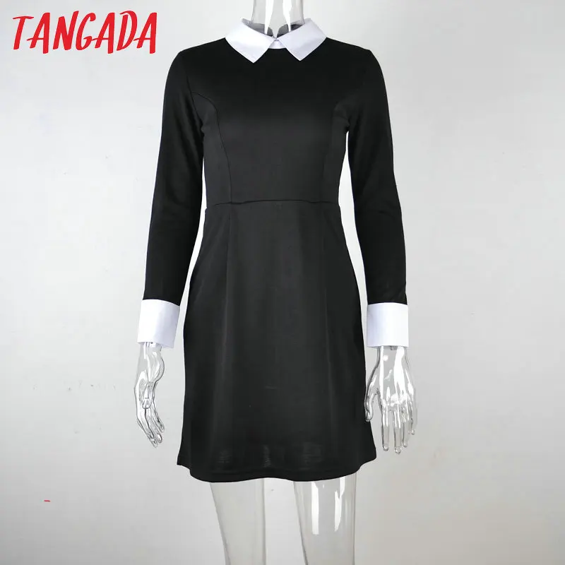 Tangada короткое платье трикотажное черное с белым воротником приталенное