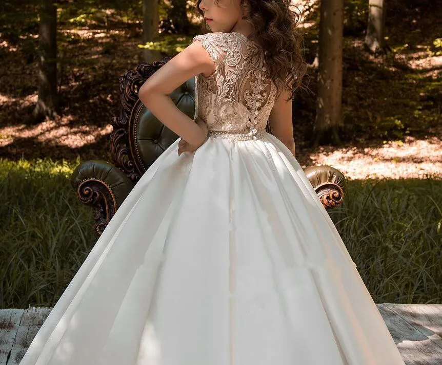 Luxury New Custom Made Flower Girls Dresses Ball Gown Short Sleeve Lace Satin First Communion Dress Size 2-16 | Детская одежда и