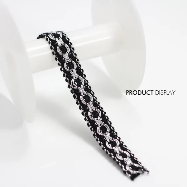 

Lace Fabric Applique Venise Braided Black Silver Decorated Embellishment Ribbon Trim 15mm Sewing Supplies for DIY 20yard/T739