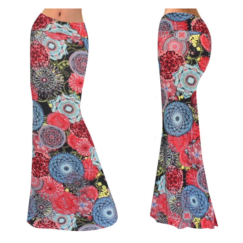 Женская длинная юбка в винтажном стиле облегающая юбка-Русалка Макси с принтом