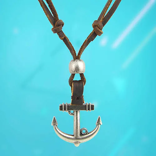 Мужская женская Punk Стиль Якорь Кулон Из Натуральной Кожи Ожерелье Шнура