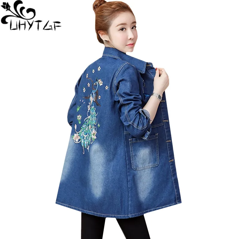 

UHYTGF Spring Autumn Denim Jacket Fashion Embroidery Casual Women Tops Outerwear Student 3XL Loose Size Jeans Coat Wholesale 133