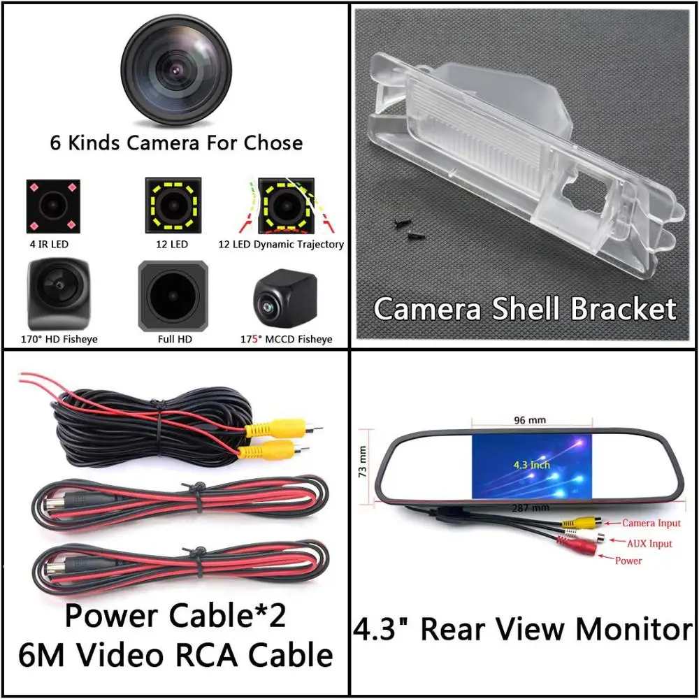 Camera 4.3 Mirror 175 градусов 1080P рыбий глаз задний вид автомобиля камера для Nissan March Renault Logan Sandero W автостоянка монитор - Название цвета: Camera 4.3 Mirror