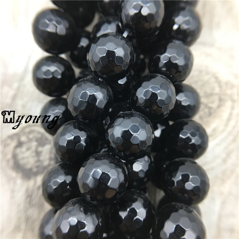 

Faceted Round Onyx Loose Beads,Black Agates Beads, Drilled Gems Stone Beads for jewelry making 5 strands/lot MY0007