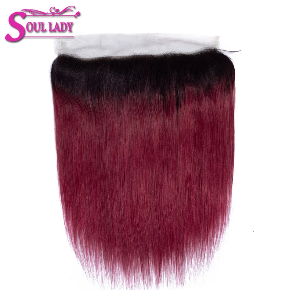Soul Lady Ombre пряди с фронтальной 1b/Burg прямые бразильские волосы пупряди застежкой не