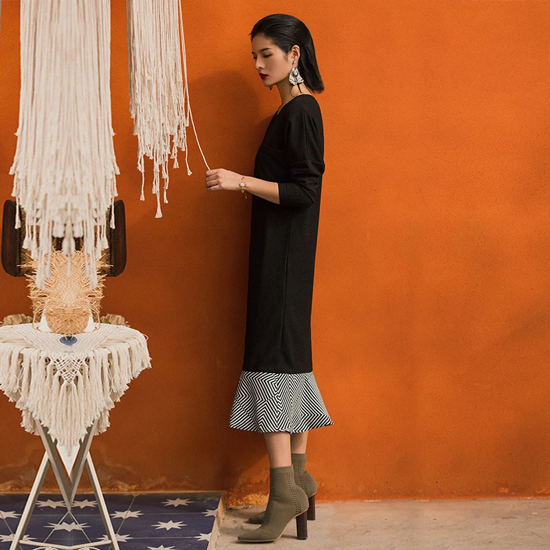 VERRAGEE осеннее женское винтажное однотонное трикотажное Полосатое лоскутное