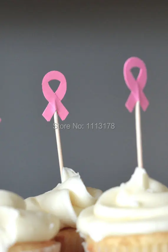 Дешевая розовая лента для кексов информирование о раке груди Свадебный Топпер на