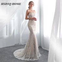 simple strapless evening dress sleeveless backless lace up lace edge mermaid women formal party dress