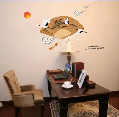 Традиционный китайский стиль белый кран Настенная Наклейка в Корейском стиле